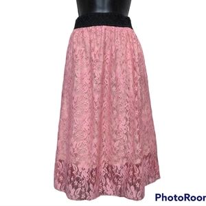 LuLaRoe M Pink Lace Floral Midi Jill Skirt